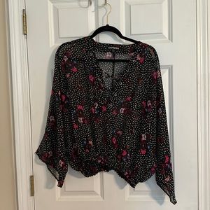 EXPRESS small sheer floral and polka dot blouse
